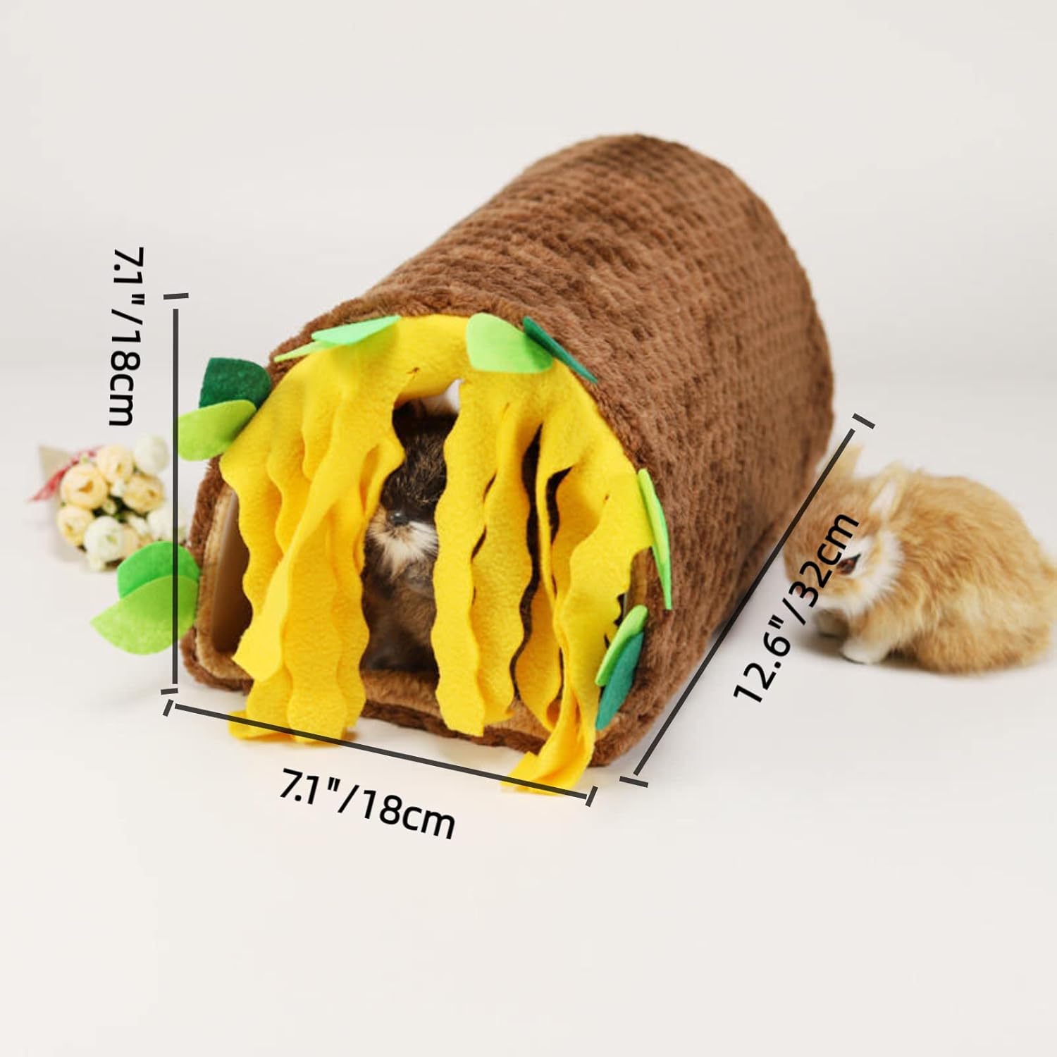 MANON ROSA Tunnel House Small Animals Pineapple Pattern, Tube Cage for Guinea Pigs Dwarf Rabbits Hamsters Rats Mice Parrots Chinchillas Hedgehogs Flying Squirrels - Includes All-Season Cooling Mat