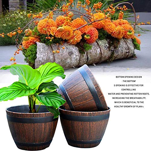 Leiyini Flower Planter Pot Flower Planters Pots Boxes Container Imitation Wood Planting Barrel
