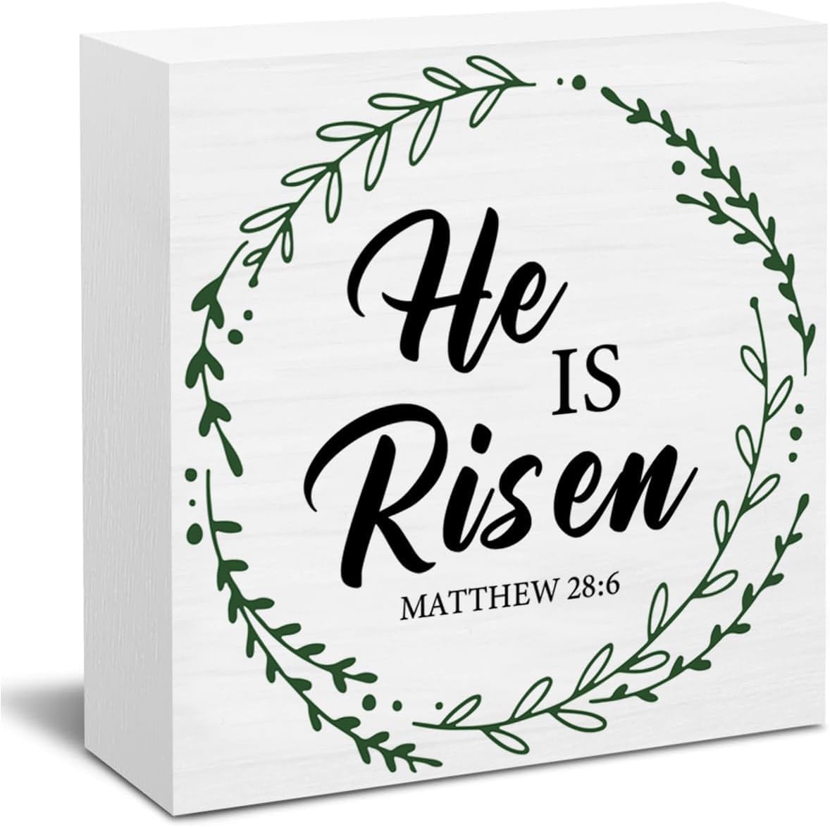 5x5 Inch He Is Risen Wooden Box Sign, Matthew 28: 6 Farmhouse Decor
