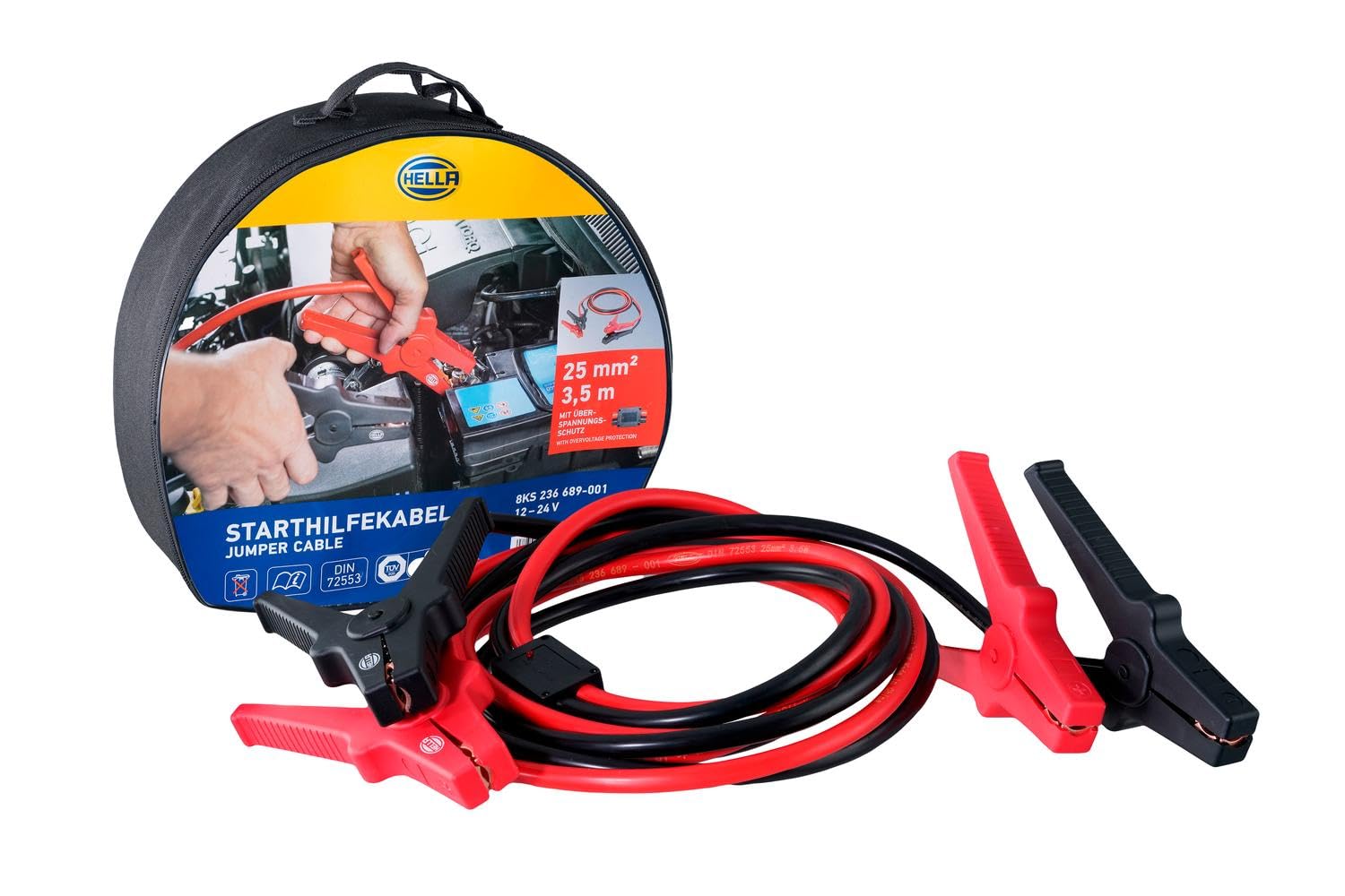 HELLA Starthilfekabel - Überbrückungskabel Auto - 3,5 Meter - Starterkabel für Benzin- und Dieselmotoren- mit Tragetasche - 8KS 236 689-001