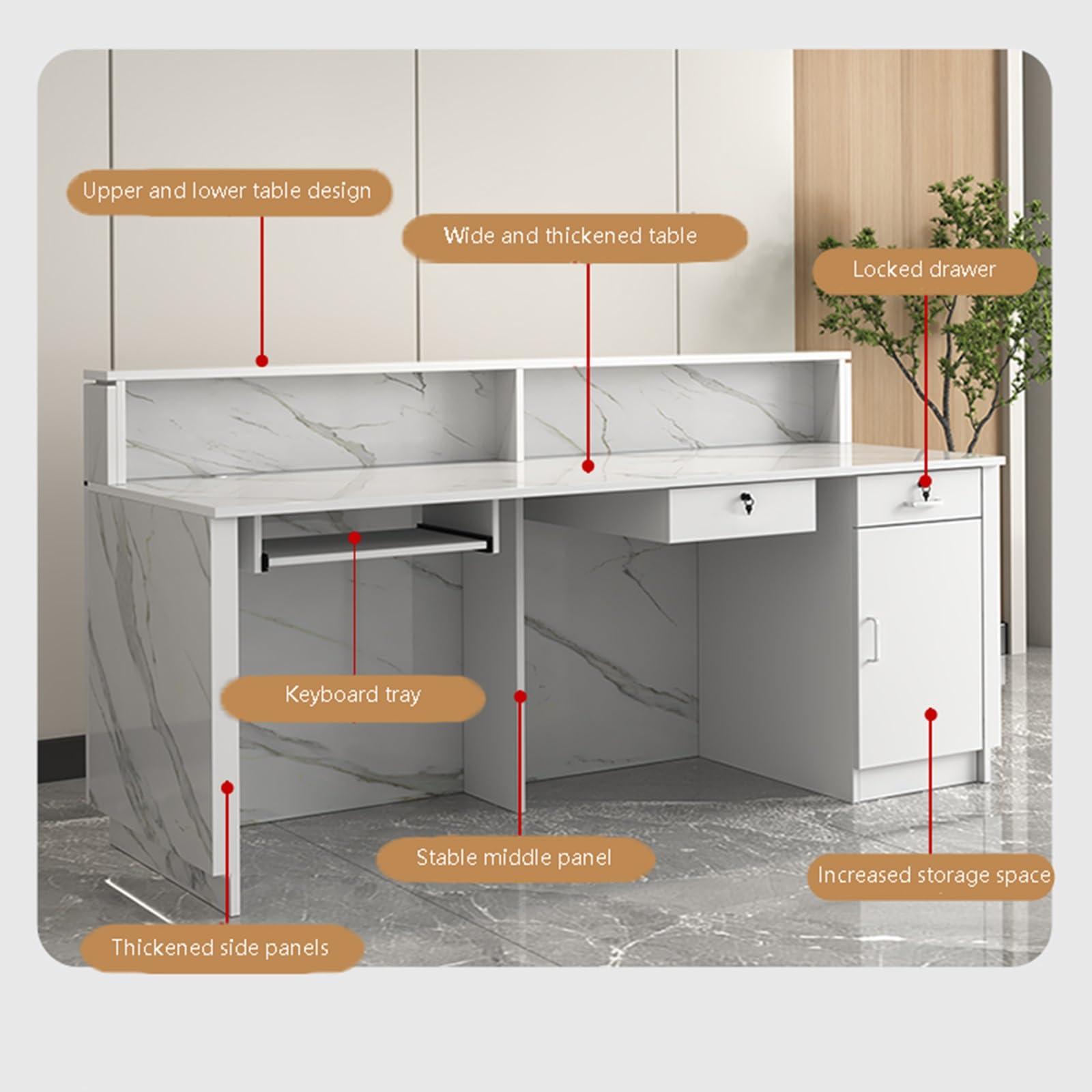 Bureau de réception à compartiment ouvert pour magasins et salons de beauté 70 cm Table de réception Caisse Station de vente au détail élégant