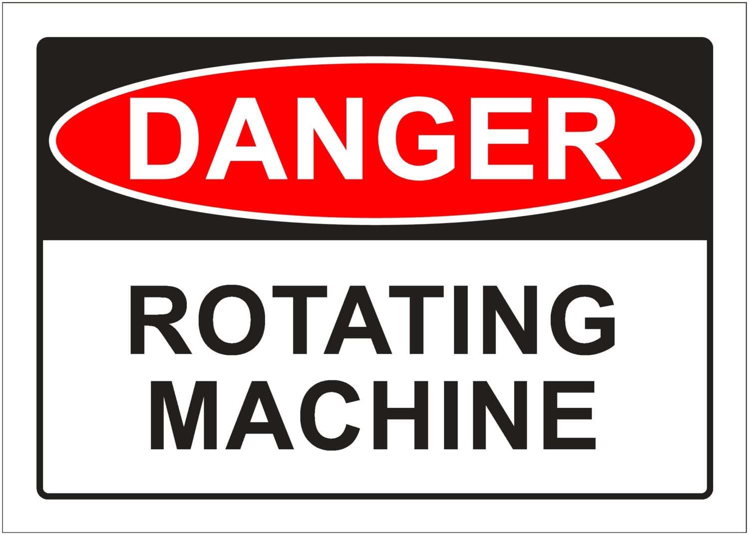 Rotating Machine Danger Sign, 12x8 Metal Tin Sign, mechanical hazard warning for rotating production equipment.