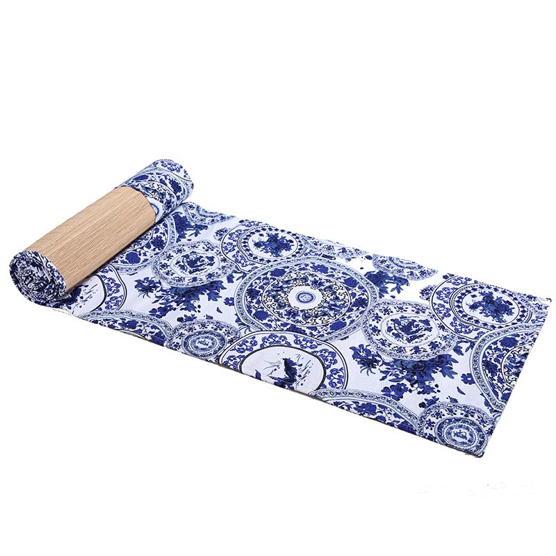 Chemin de table en bambou 30x50-210 cm avec bordure tissu lavable