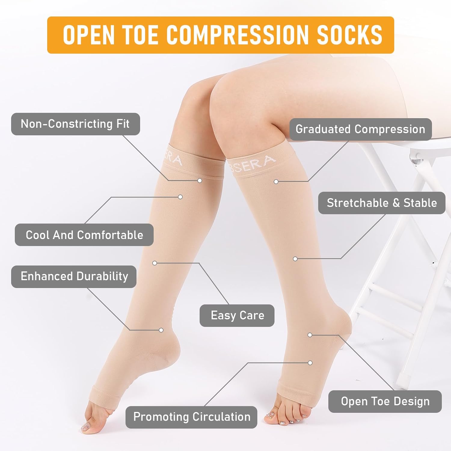 Open Toe Compression Socks for Women Men - 20-30 mmHg Toeless Knee High Compression Stockings for Circulation Support Varicose Vein Shin Splints Swelling - Image 3