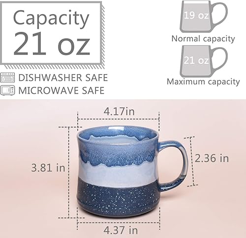 Miniatura 2 de Bosmarlin Taza de café grande de cerámica, taza de té grande para oficina y hogar, 21 onzas, apta para lavavajillas y microondas, 1 unidad