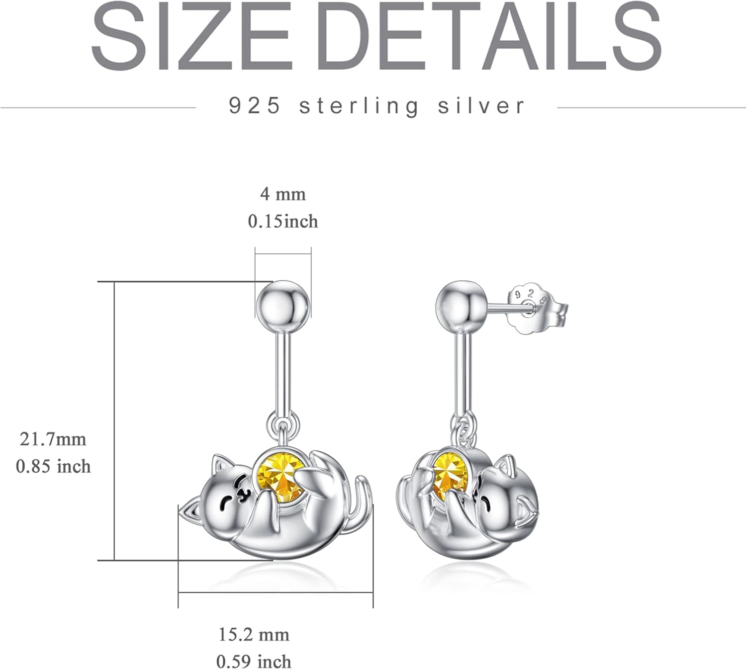 Cat Earrings 925 Sterling Silver Cute Earrings Hypoallergenic Nickel Free Earrings for Sensitive Ears Silver Stud Earrings Kawaii Rose Quartz Birthstone Animal Stud Earrings for Women Teen - Image 4