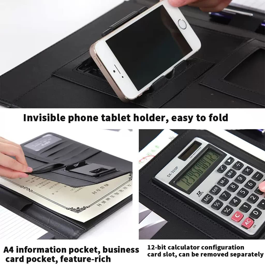Schreibmappe A4 Klemmbrettmappe Professionelle Schreibmappe mit faltbarem Tablet-Telefonständer für wichtige Dokumente, Visitenkarten, Zubehör und andere wichtige Dinge.