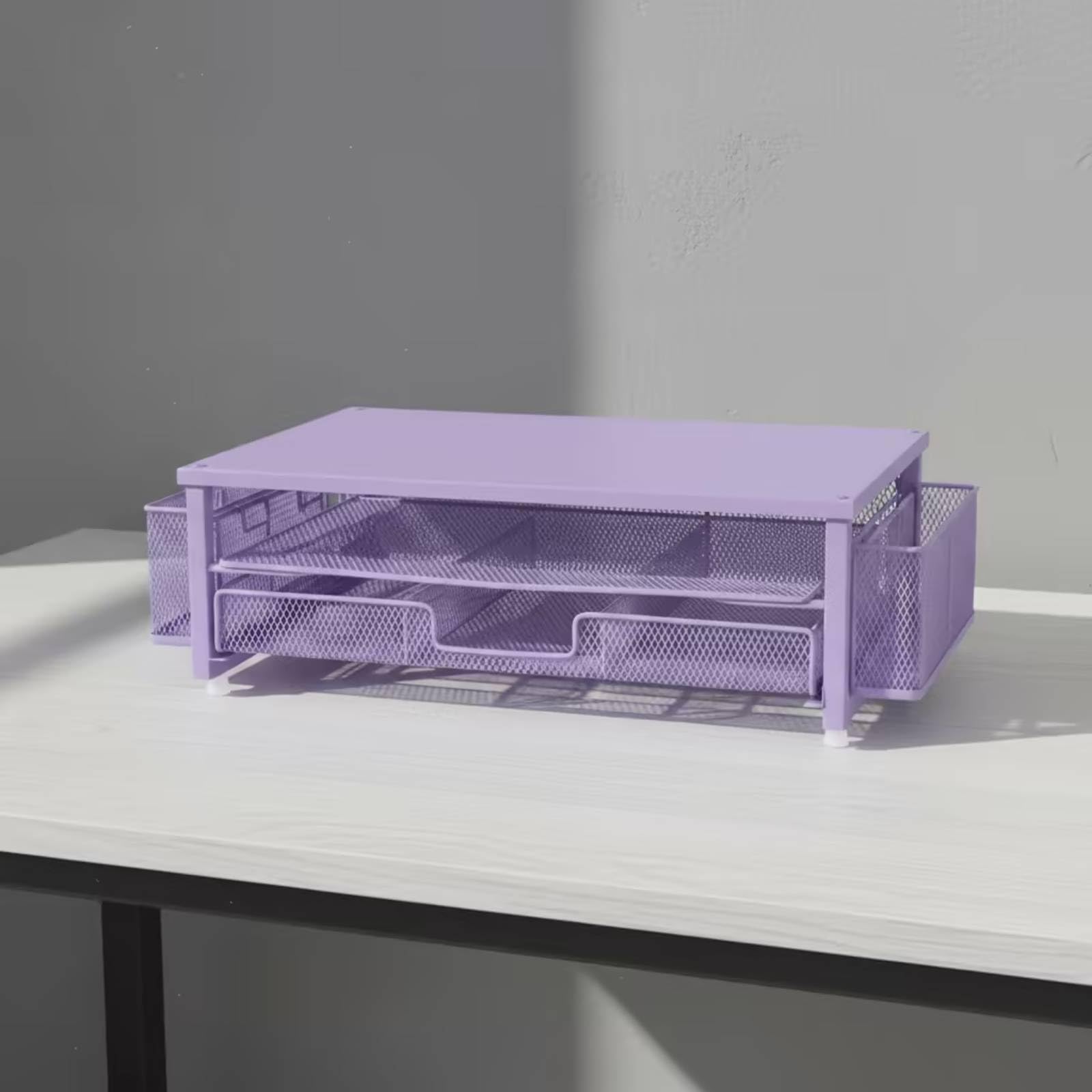 Desk Organizer Contenitore Cancelleria Supporto Scrivania Metallo Maglia Scomparto Porta Penne Porta Documenti Adatto per Studio , Viola