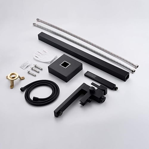 Miniatura 25 de Grifo de bañera independiente, relleno de bañera de oro cepillado, montaje en piso, grifos de baño de latón con una sola manija con ducha de mano