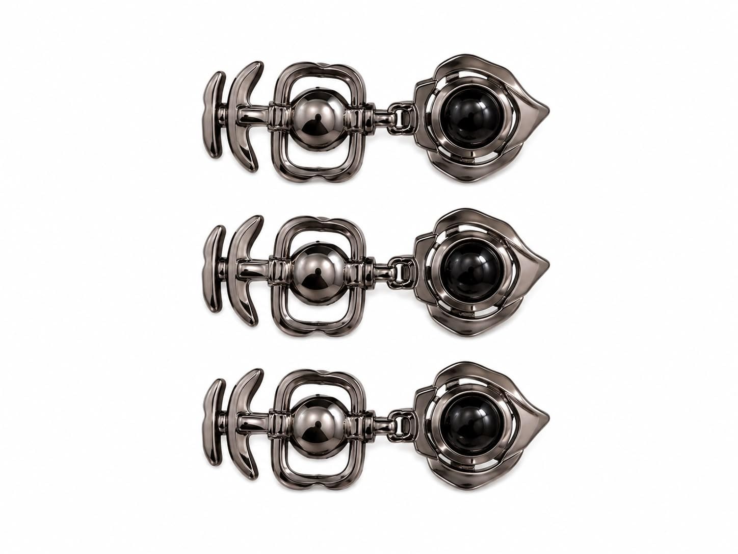 Gunmetal Shirt Studs with Black Stone, Set of 3-image-31