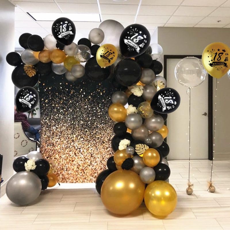 Palloncini 18 Anni Nero E Oro - Decorazioni Compleanno Con Coriandoli - Per Feste E Celebrazioni - Foto 2