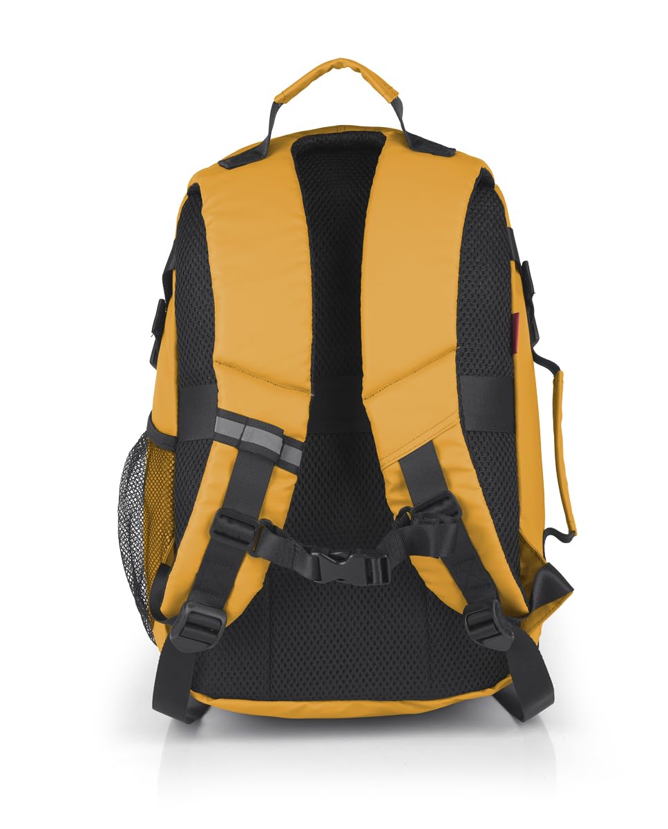 Gabol - Mochila de Viaje Underseat Canada con Capacidad 20/23L - Equipaje Ligero de 0,62kg y Medidas 25x40x20/23 cm - Material Piel Sintética + Textil - Diseño Español - Color Mostaza