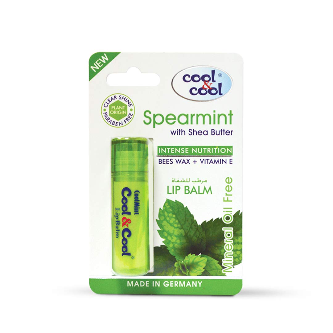 Cool & Cool Spearmint Lip Balm - Intense Nutrition,Bees Wax,Vitamin-E,Shea Butter, Mineral Oil Free,Made In Germany - 4.6g