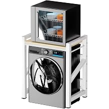 Washer Dryer Stacking Rack Stand with Casters, Washing Machine Shelf with Adjustable Plate, Metal Tumble Dryer Stand, Load Capacity 300kg, for Balcony, Laundry Room