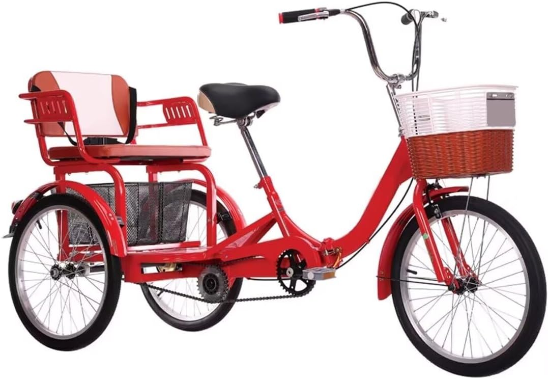 Folding Adult tricycles with Back seat,Elderly Rickshaw Pedals Tricycle,Trike,3 Wheels Bicycles for Hanging Out and Traveling,Front and Rear Brakes (Black)