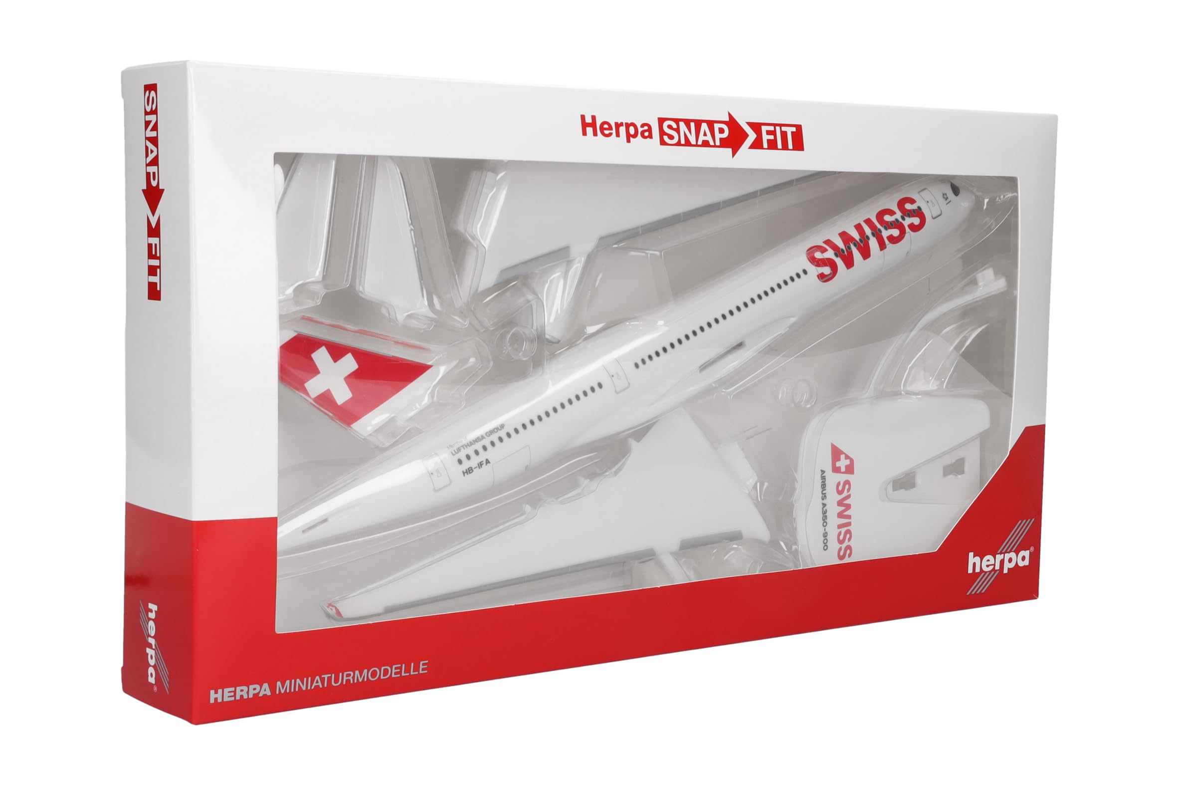 Herpa Snap-Fit Modellflugzeug Swiss International Air Lines Airbus A350-900, Miniatur im Maßstab 1:200, Sammlerstück, Modell mit Standfuß, Kunststoff