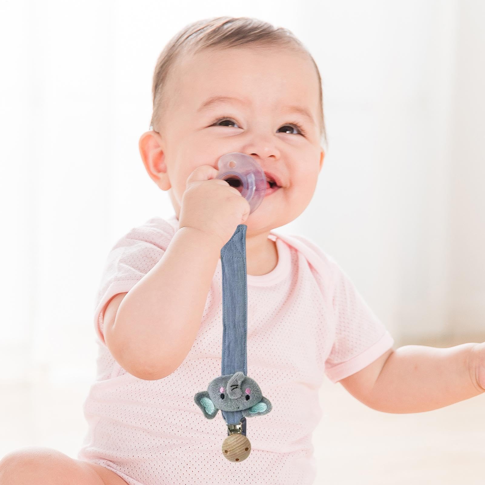 Pacifier Holder - Teething Ring Strap for Pacifiers | Animal Shaped Anti Lost Holder, Soft Silicone, Teether and Hiccup Towel Clip Holders 27x7x3cm/10.63x2.76x1.18 Inches — view 8
