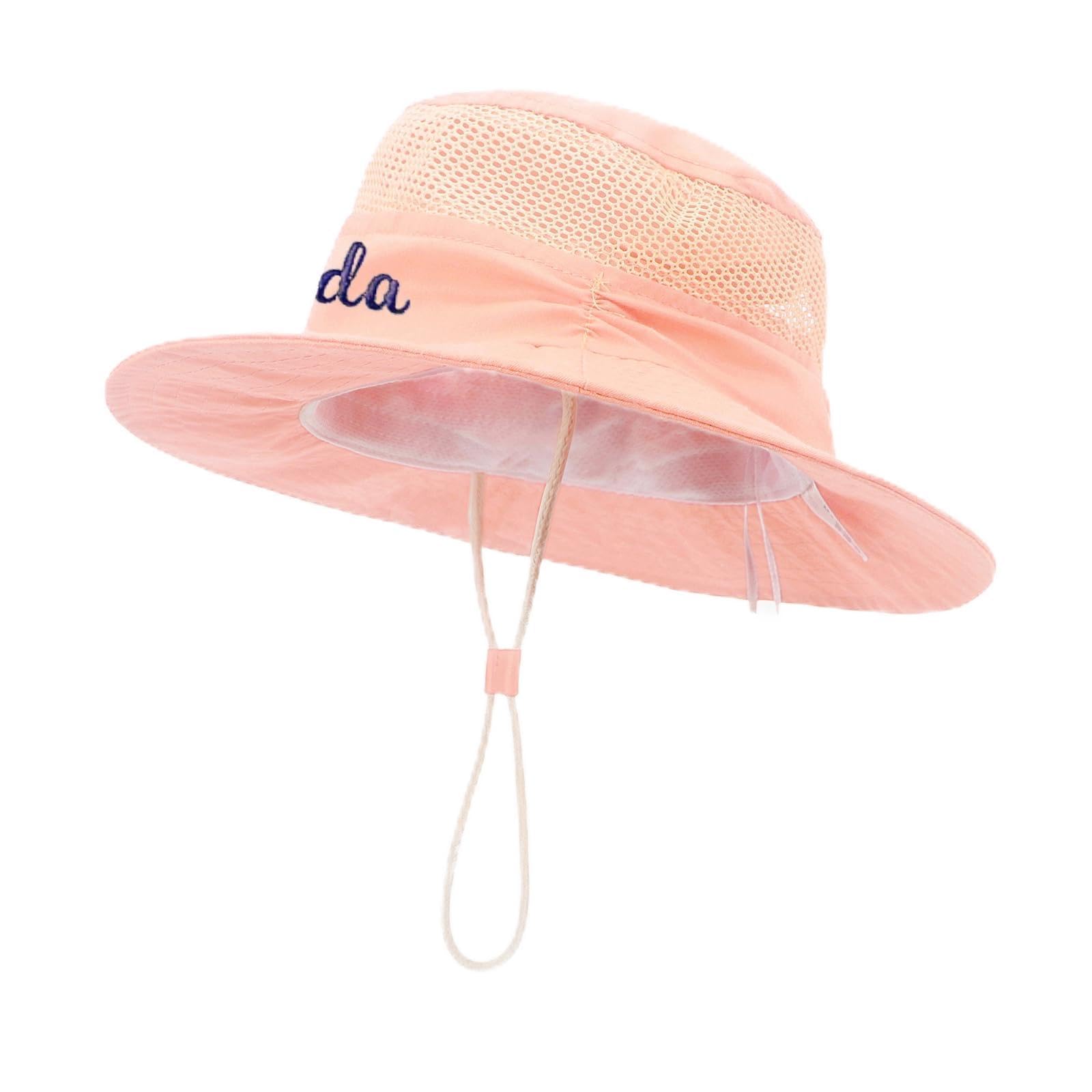 Duckbe Custom Baby Sun Hat for Girls, Personalized Bucket Hat for Toddler Kids, Breathable Wide Brim Beach Hat UPF50+ Pink(S for Toddler 1-3Years)