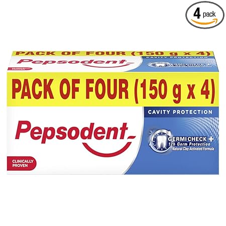 Pepsodent Germicheck 8 Actions, Whole Mouth Toothpaste Fights Teeth, Gum & Tongue Germs, Cavity Protection, Promotes Oral Hygiene, 600 g (150g x 4)