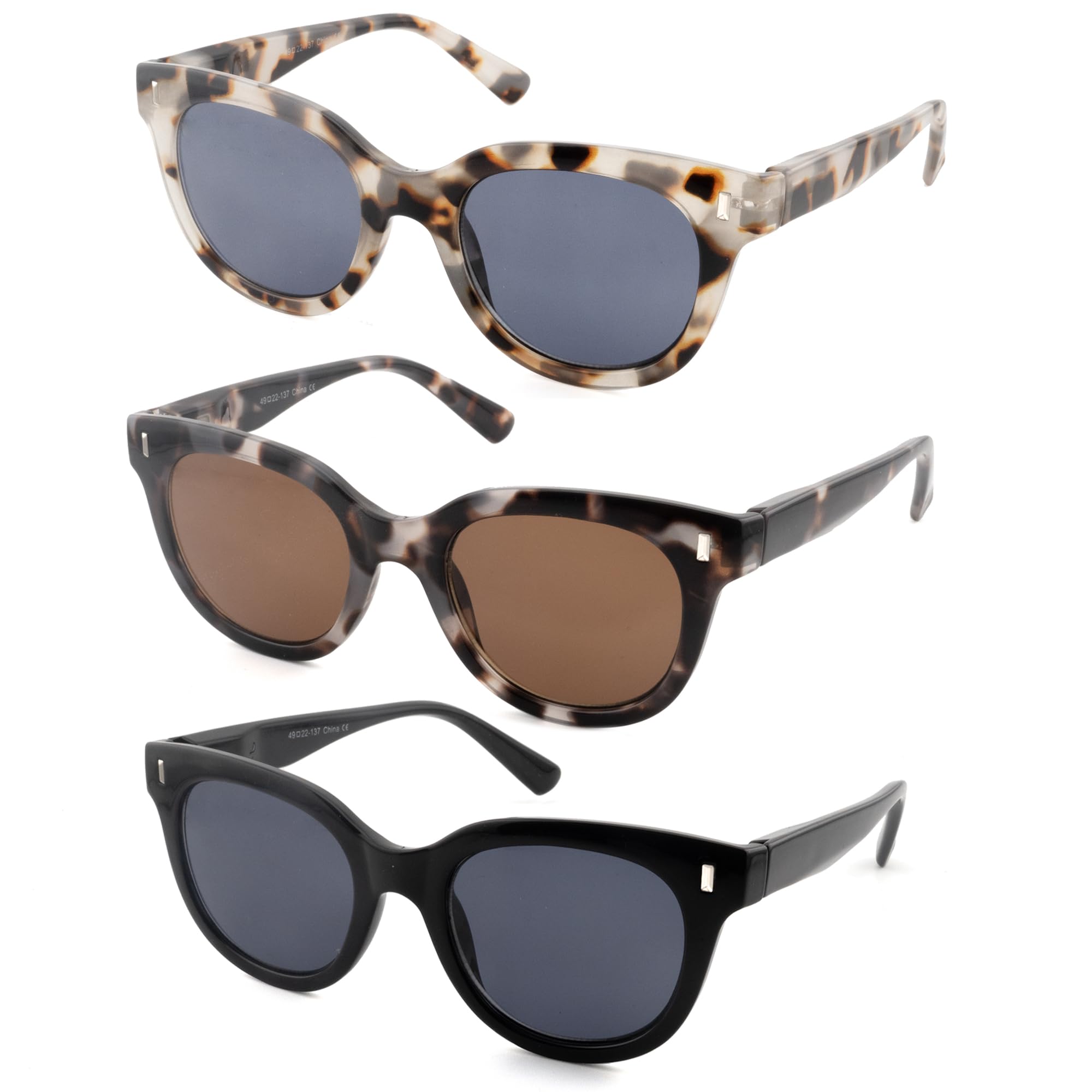 Paquete de 3 lentes de sol de lectura para mujer, lentes de sol clásicos al aire libre, lentes completos con resorte de metal
