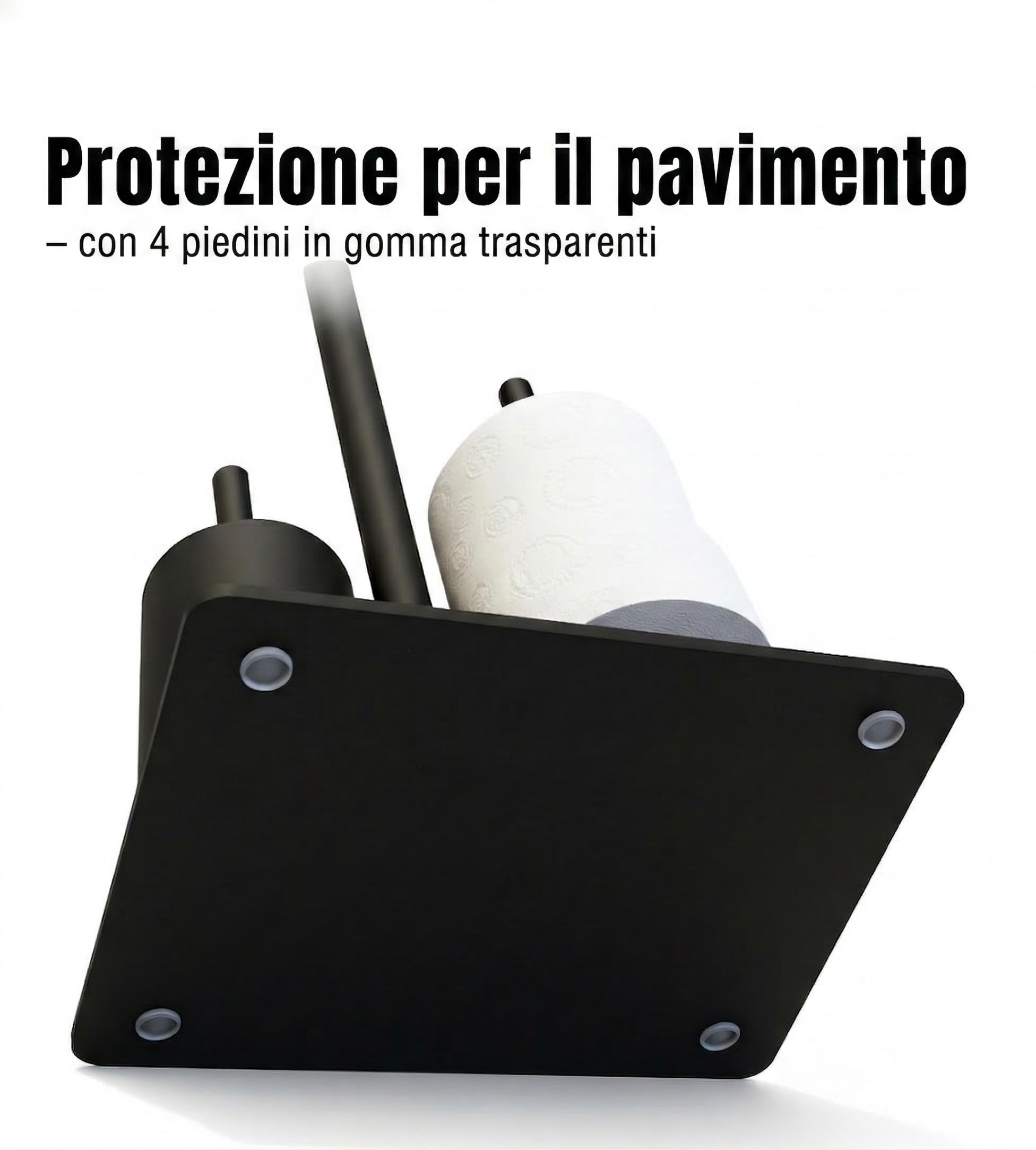 Piantana WC Palermo – Portarotolo Carta Igienica da Terra con Scopino Chiuso – Porta Scopino e Porta Carta in Metallo, Nero Moderno – Accessorio Bagno