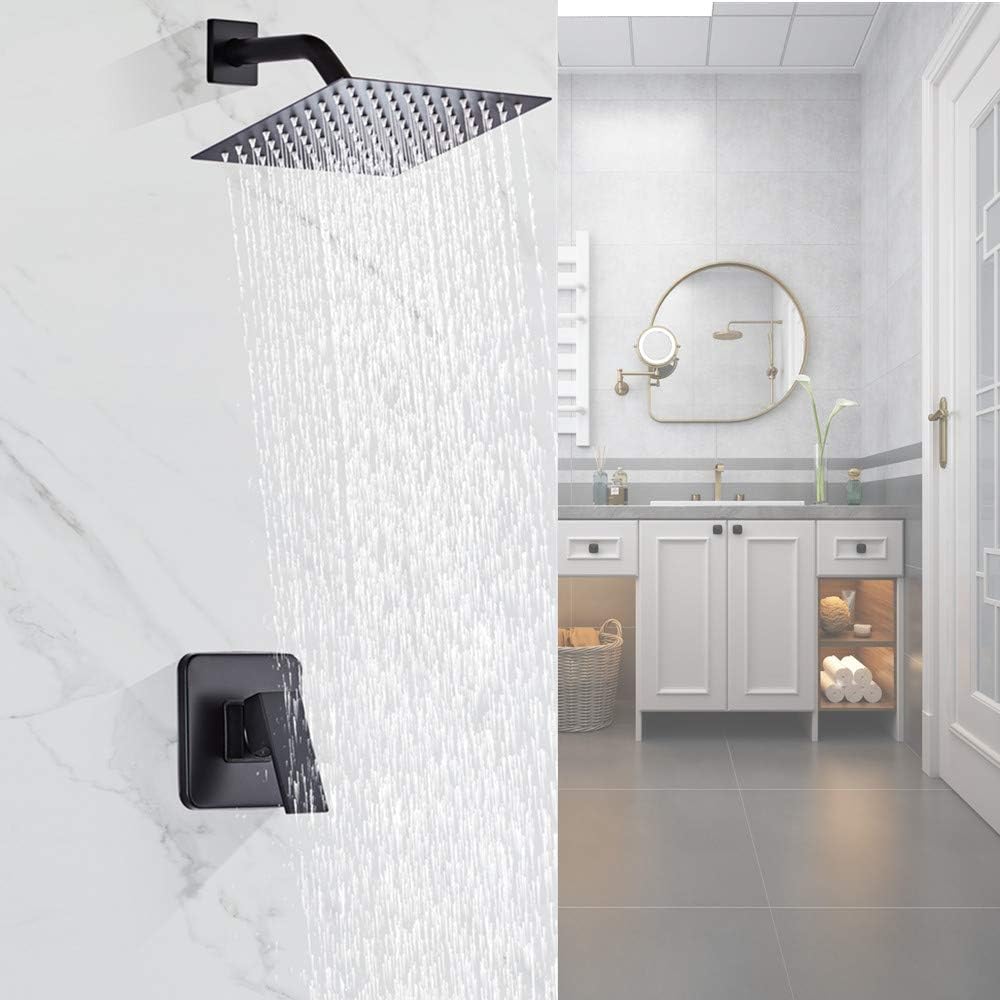 🛒 Crazy Deals Round Shower Valve and Trim Kit 10 INCH Wall Mounted Shower Head and Handle Set with Valve Body and Trim Kit, Dual Function Handheld Shower, 304 Stainless Steel and Copper, 6.7 Inch Extension Tube
