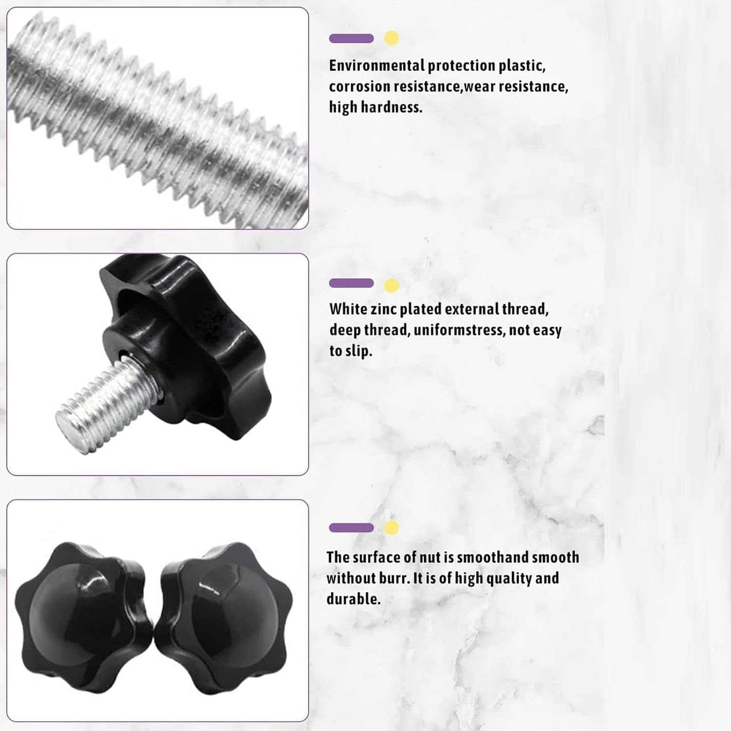TA-VIGOR 4Pcs M8 x 16mm Plum Hex Shaped Clamping Screw Knob, 38mm Dia Plastic Head Clamping Knob Handle Male Thread Thumb Screw - Image 3