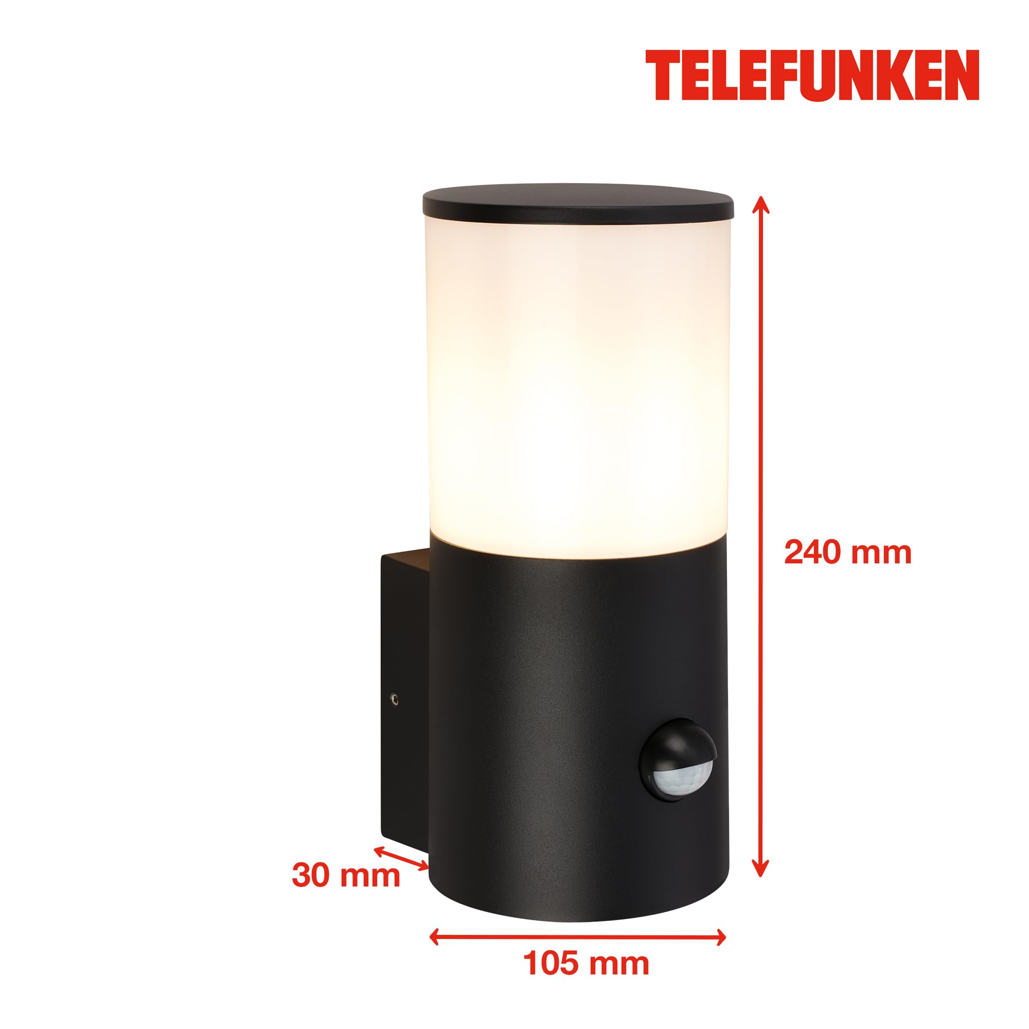 TELEFUNKEN - Wandleuchte Aussen mit Bewegungsmelder, Spritzwasserschutz, Dämmerungssensor, Aussenlampe, Wandlampe, Strahler, Außenbeleuchtung, Außenleuchte, 24x13,5x10,5 cm, Schwarz