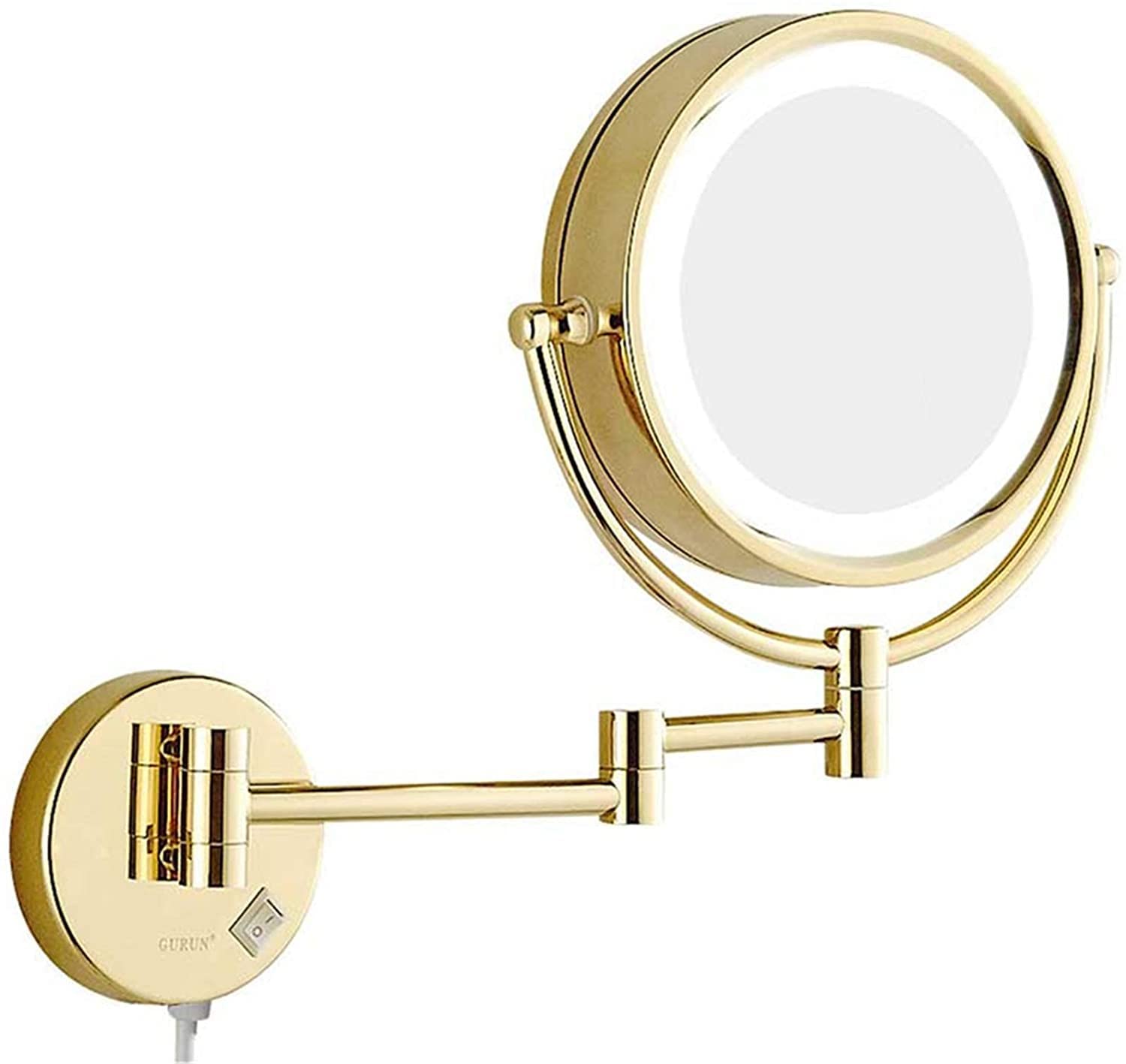 Miroir de courtoisie LED extensible en laiton or haut de gamme double face