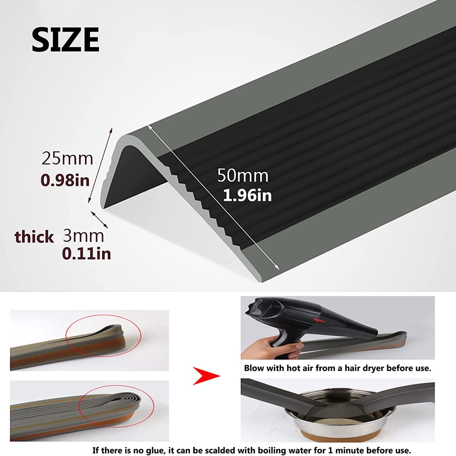 Tiras autoadhesivas para protección contra rayos UV L-S, antideslizantes e impermeables, color gris y negro, 700 cm, ideal para interiores y exteriores