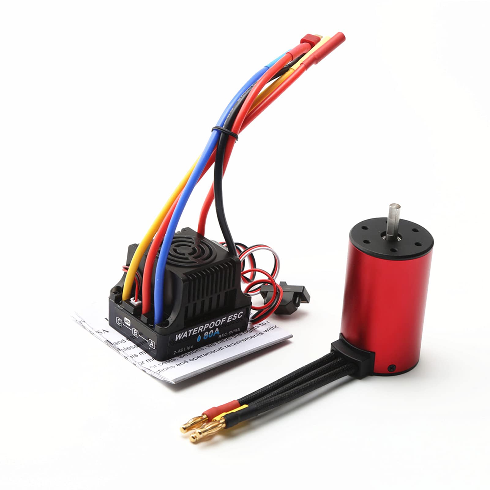 Motor sin escobillas de 3800 KV y 80 A sin escobillas ESC con tarjeta de programación, uso para coche RC 1/8 1/10, coche de carreras 3S RC, motor RC