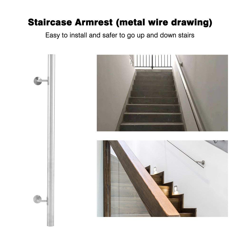 Edelstahl Handlauf V2A 42,4mm 240K geschliffen Wandhandlauf mit leicht gewölbter Endkappe 1000 mm