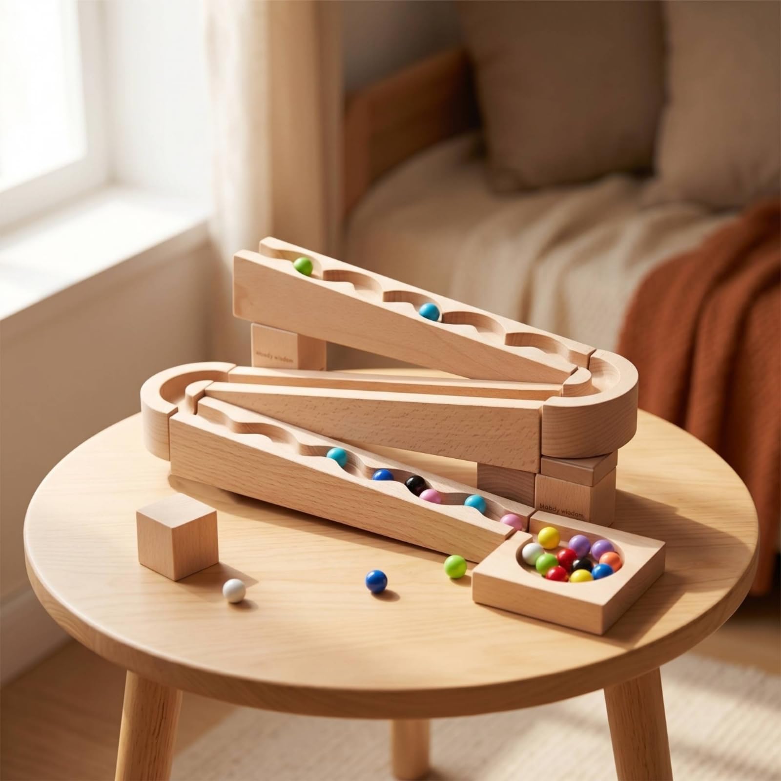 Murmelbahn Holz Kinder Bausteine Kugelbahn Motorikspiel Lernspielzeug mit Spiralbahn Und Metallkugeln aus Buchenholz für Vorschule Klassenzimmer Eltern Kind Interaktion
