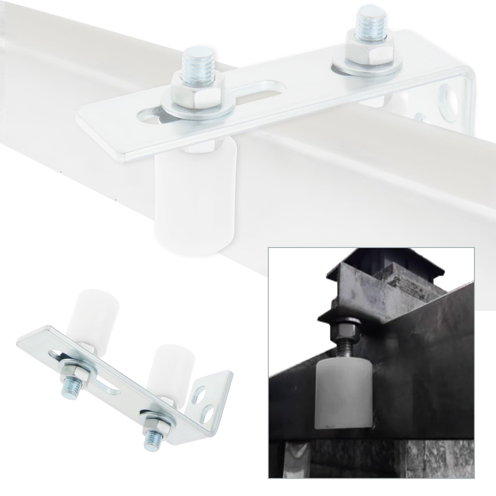 EMSea 1 lot de guides de portail, bloc de guidage pour porte de cour, cadre de roue en zinc blanc, 30 x 40 mm, rouleau pour porte coulissante, portail d'usine