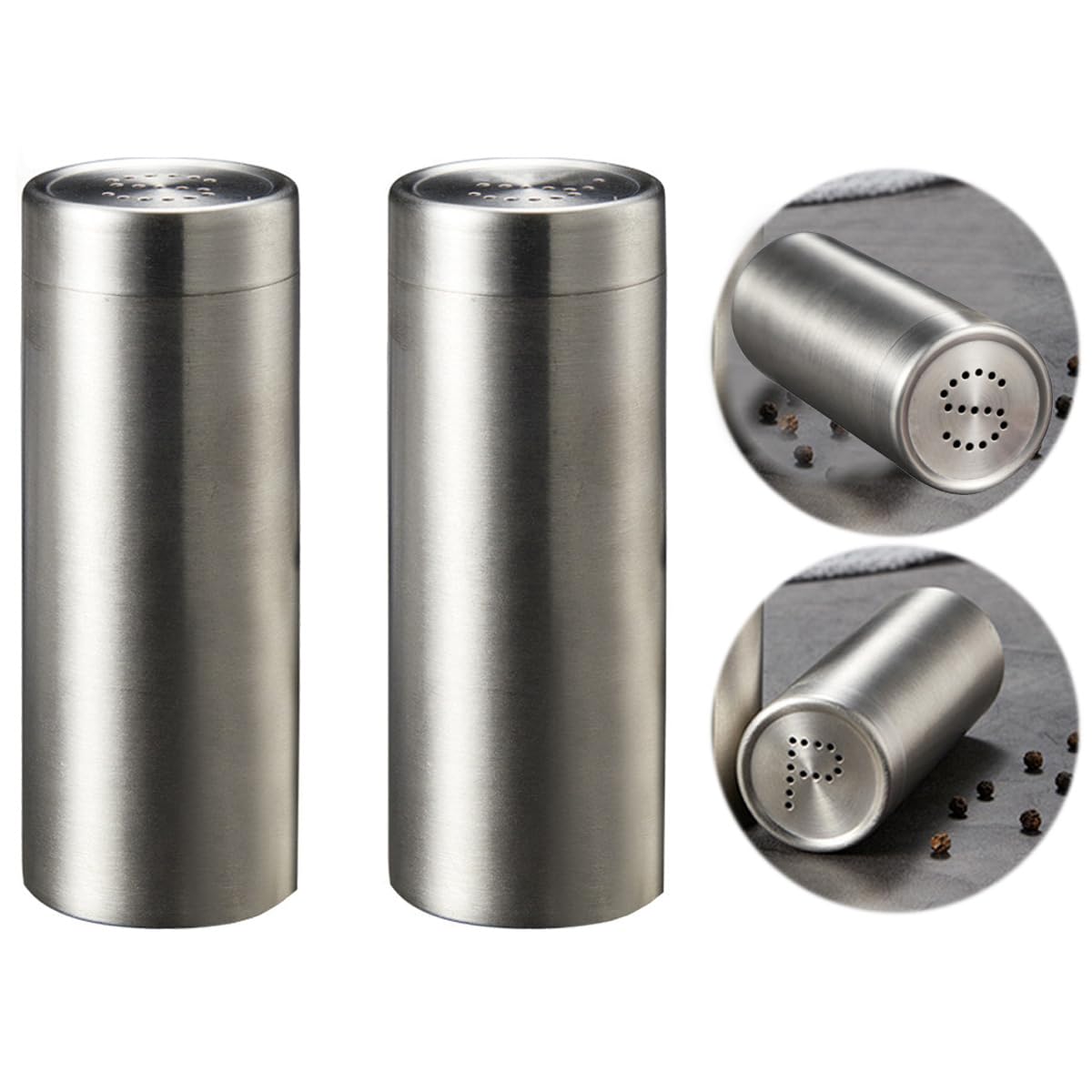 2-Pack Salt Pepper Shakers,3OZ Salt and Pepper Shaker,Stainless Steel Spice Jars Seasoning Dispenser for Salt Sugar Spice Pepper (Silver, Large)