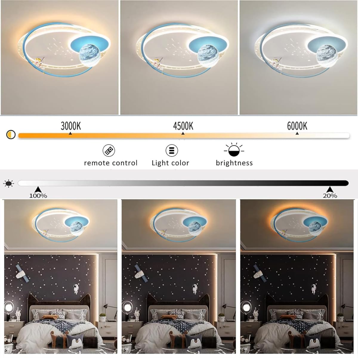 LED Kinder Deckenlampe, Mond Astronaut Deckenleuchten für Kinderzimmer Dimmbar Deckenleuchte mit Fernbedienung & APP Kreative Kinderzimmerlampe Schlafzimmer Decke Lampe Für Jungen und Mädchen Zimmer