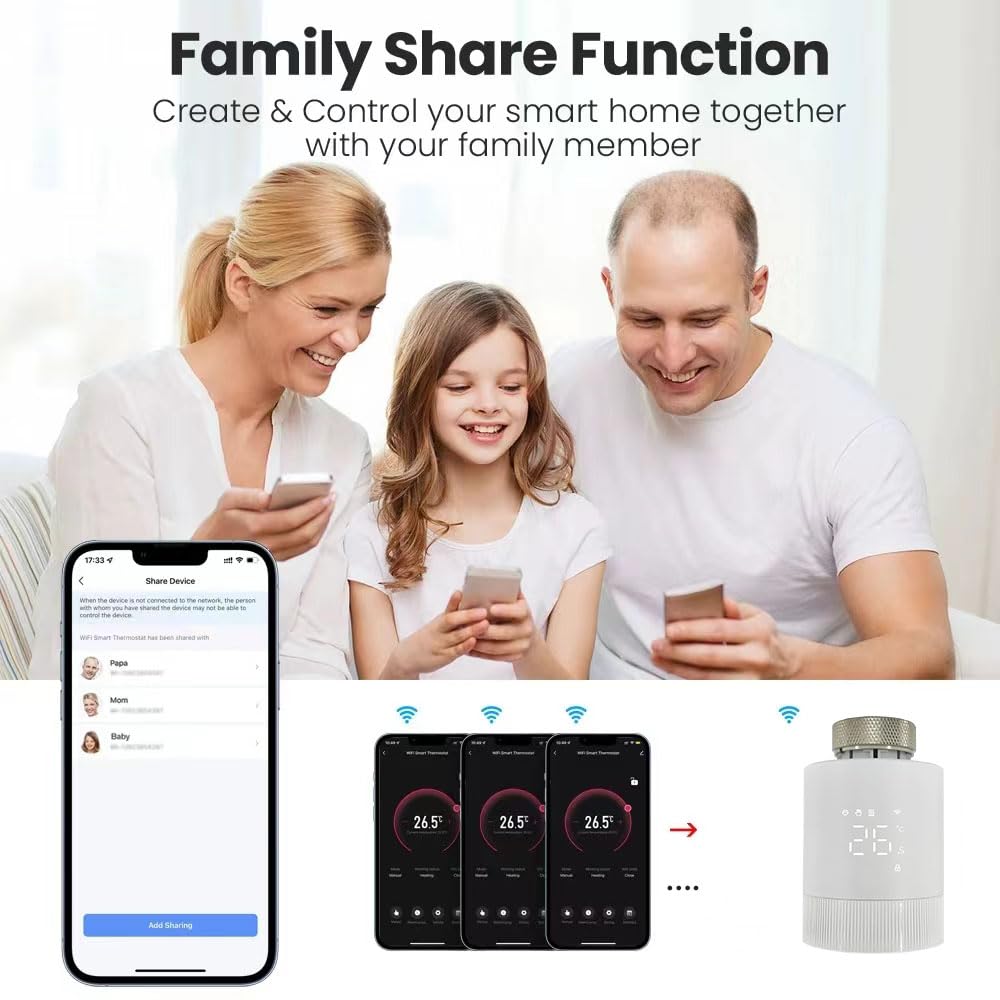 TR-M3Z-WIFI Valvola di controllo della temperatura WiFi add-on compatibile con Alexa, Siri e Google Assistant per il controllo delle app di riscaldamento e spazi singoli digitali