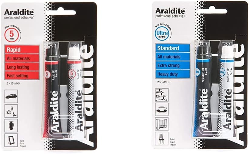 Araldite A0002 Rapid Epoxy, Colour May Vary, 2X15ml & ARA-400001 Standard Epoxy, Colour May Vary, 15ml