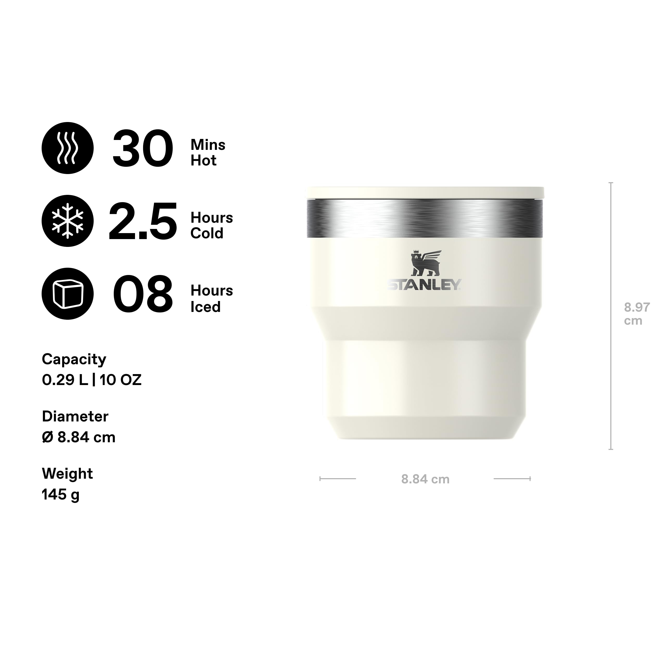 Stanley 1913 Stay-Hot tazza impilabile 0.29L - tazza da viaggio in acciaio inox - mantiene le bevande fredde per 2.5 ore - isolamento a doppia parete - lavabile in lavastoviglie - Cream