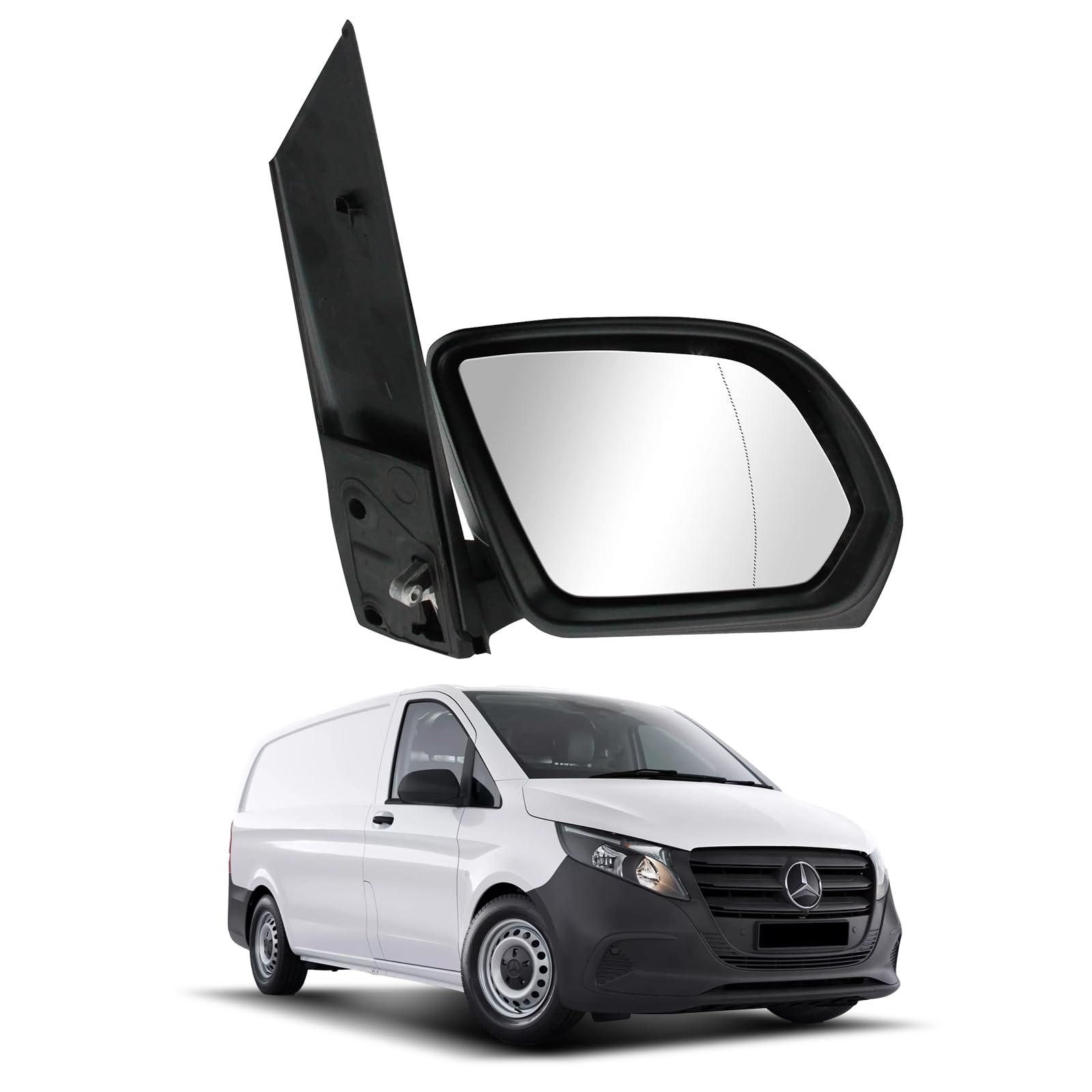 Außenspiegel Rechts für Mercedes Vito Kasten Mixto Tourer V-KLASSE W447 2014-2025 Elektrisch, Beheizbar, Manuell Einklappbar, Schwarz, Beifahrerseite, Ersetz A4478110500