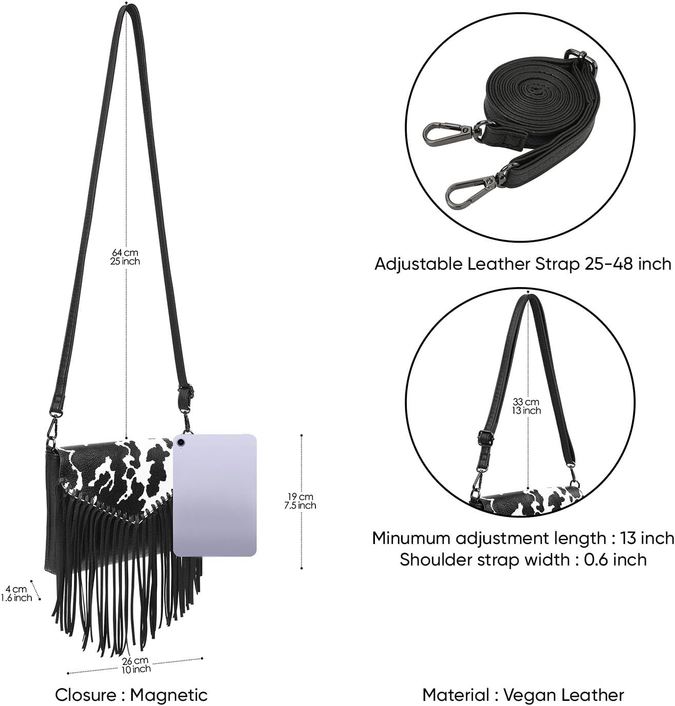 HDE Women's PU Leather Hobo Fringe Crossbody Tassel Purse Vintage Small Flap Envelope Handbag Western Sling Shoulder Bag