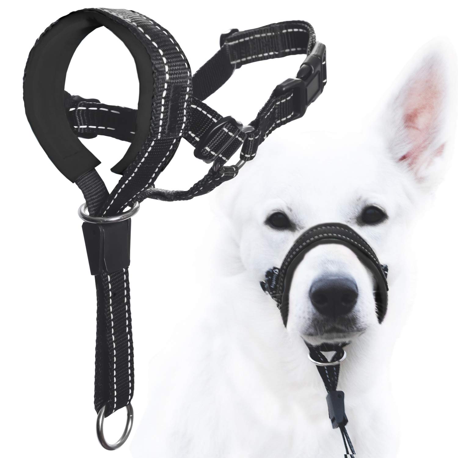 GoodBoyDog Head Halter with Safety Strap - Stops Heavy Pulling On The Leash - Padded Headcollar for Small Medium and Large Dog Sizes - Head Collar Training Guide Included (Size 2, Black)