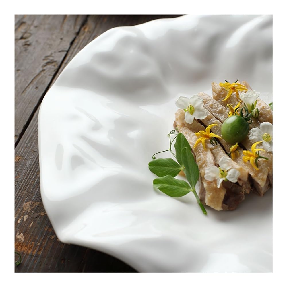 Platos llanos de cerámica con diseño irregular para restaurantes, color blanco, perfecto para presentar comidas