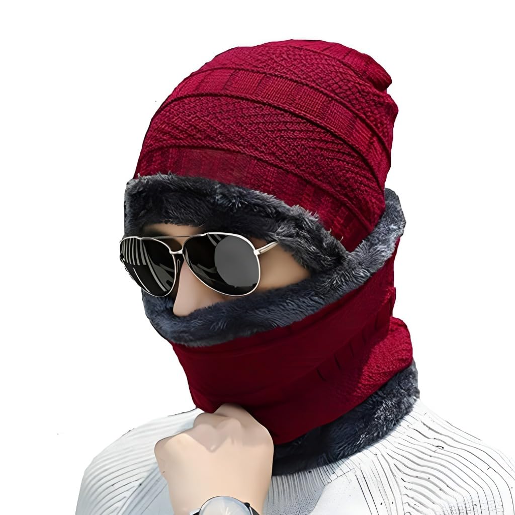 Kandid Wool Beanie Cap & Muffler Set for Men and Women | Warm Winter Wool Hat and Scarf | Soft and Cozy Winter Accessories | Red Knit Cap and Scarf Set for Cold Weather-image-7