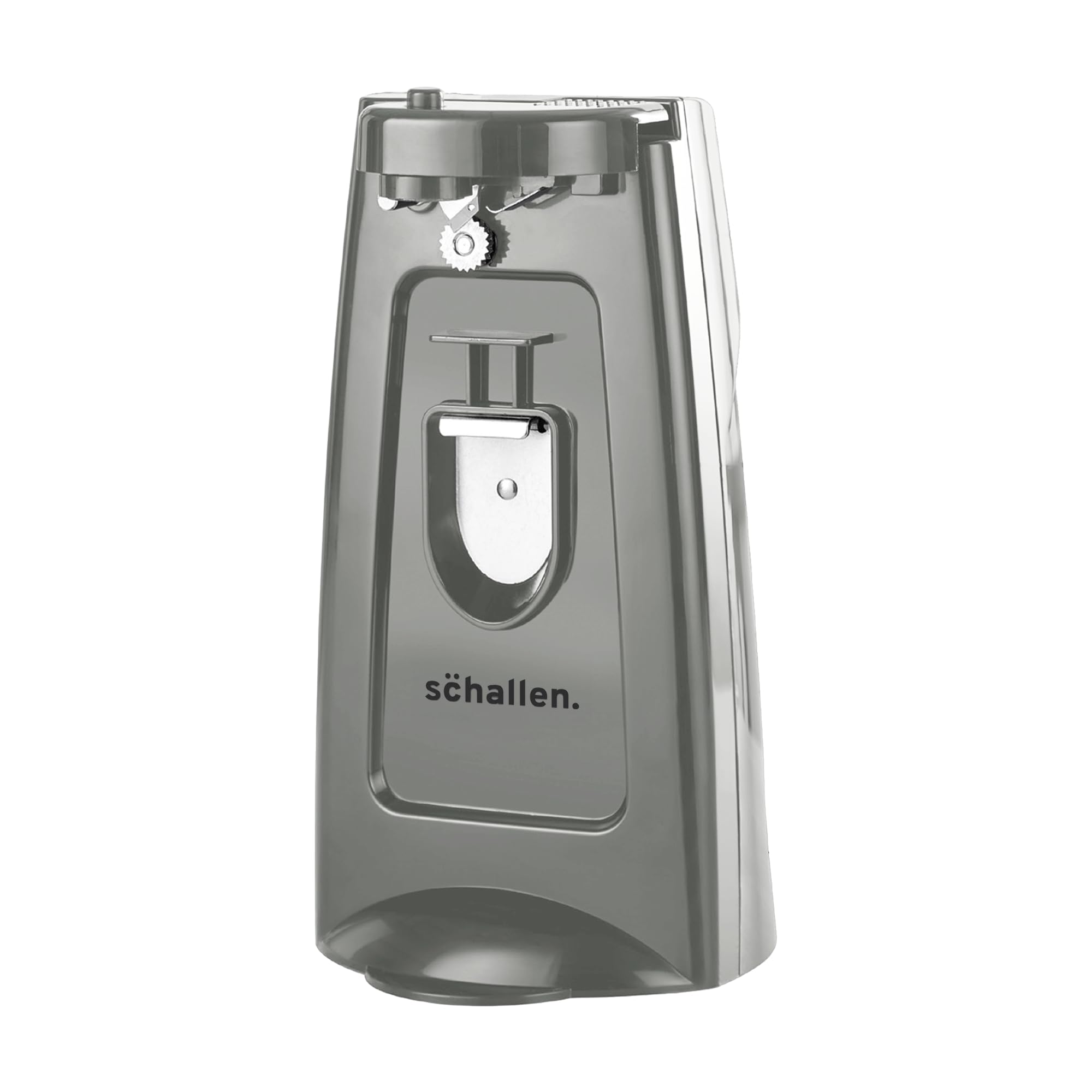 Schallen Electic Can Opener Automatic Can Opening Machine with Built-in Bottle Opener and Knife Sharpener 3 in 1 with Hidden Power Cord Storage | Black, Stainless Steel (Grey, One Size)