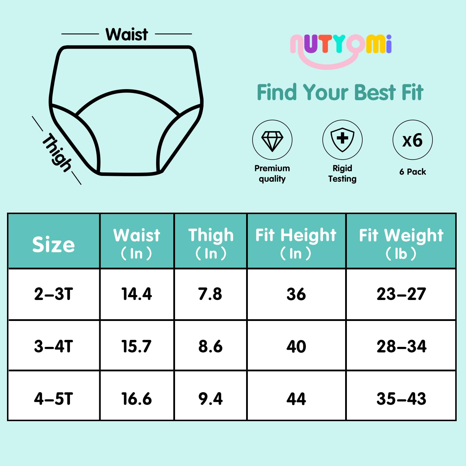 Pantalones de entrenamiento de algodón para bebé, 6 paquetes, ropa interior absorbente para entrenamiento de baño para niños 3T-5T