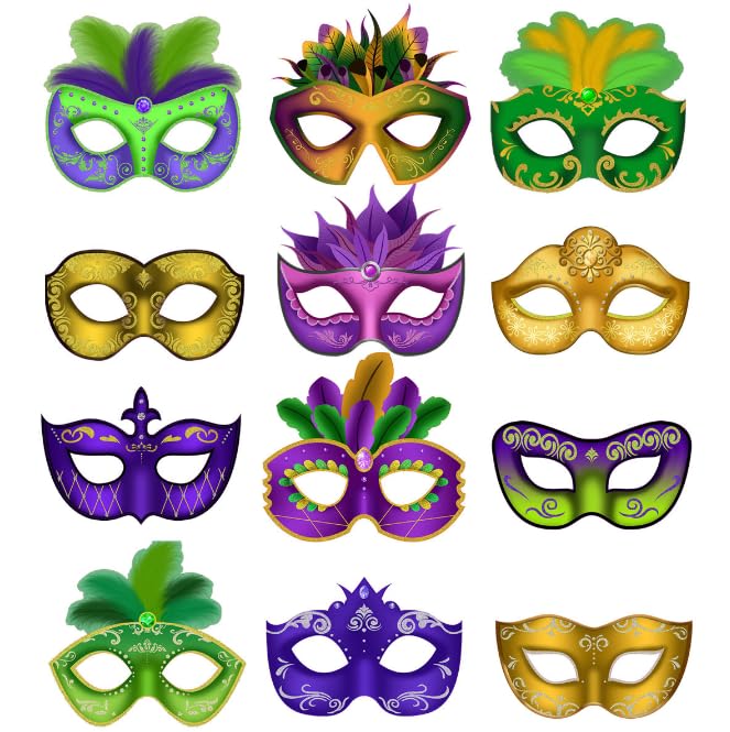 Losuya 12pcs Mardi Gras Mask Paper Masquerade Masks Carnival Prom Venetian Masks Retro Masquerade Mask Halloween Costume for Mardi Gras Party Supplies