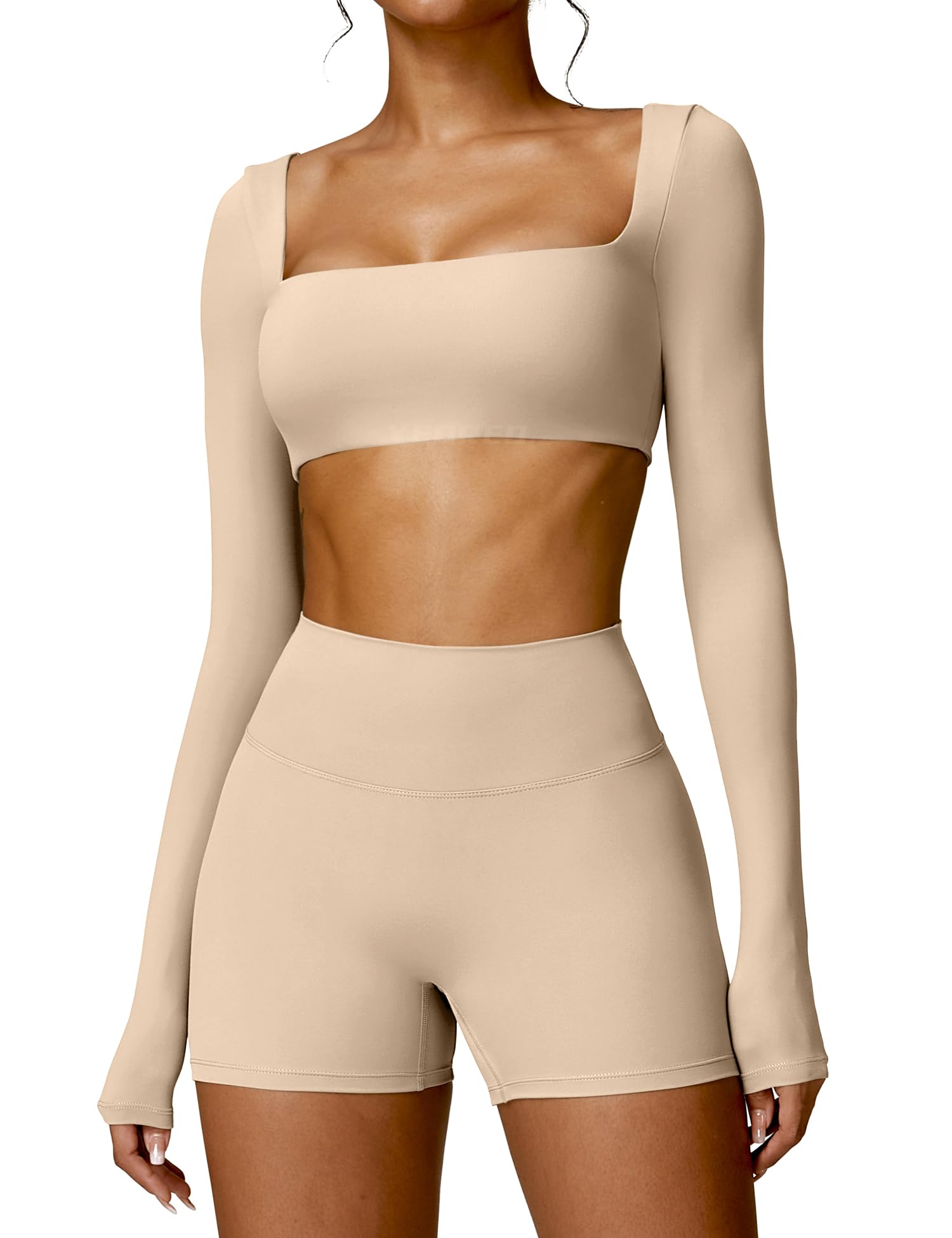 YEOREOKyla Women Crop Top Long Sleeve Padded Sports Low Medium Impact Yoga Shirt Workout