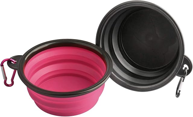 Onarway Collapsible Dog Bowls 2-Pack Portable Small Travel Dog Food Water Bowl Expandable for Puppy Cat Small & Medium Pet, 5.1x2.1 inch(13 x 5.3 cm), Black - Red