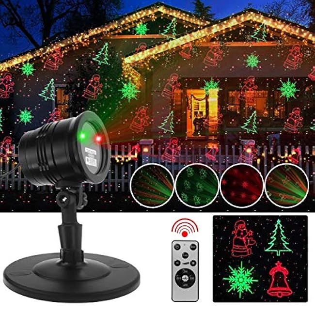 Christmas Laser Lights with Wireless Remote - Red/Green Star Projector for Outdoor Garden, Patio, Wall Decoration